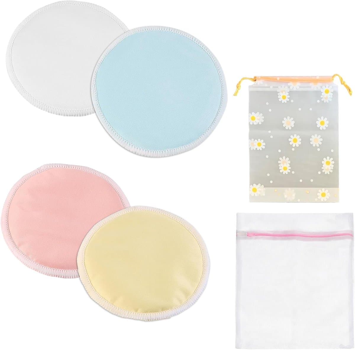 SnelShoppen - Set van 4 Wasbare Herbruikbare Bamboe Borstvoeding Inleggers - Hoog Absorberend met Opbergzak en Waszak - 12 cm - Zacht en Veilig voor B — afbeelding 1