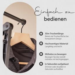 Inklapbaar droogrek - Wastoren mobiel - Efficiënt drogen - 3 niveaus 2 zijvleugels - 24 m drooglijn - Zwart — thumbnail 5