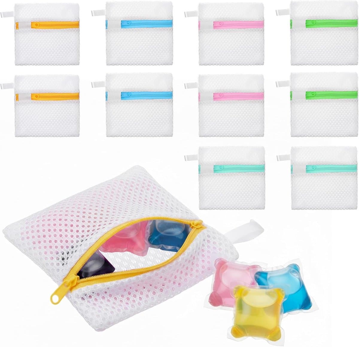 Thijox - 10 mini-wasnetten, waszakken met antiaanbaklaag voor wasmiddelcapsules, duurzame polyester opbergzakken, wasorganizer voor reizen en gevoelig — afbeelding 1