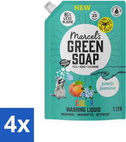 4 x Marcel's Green Soap - Vloeibaar Wasmiddel - Kleur - Navulling - Perzik & Jasmijn - Effectief & natuurlijk - 23 Wasbeurten - 1 liter - Wasmiddel - Kleurwasmiddel - Wasmiddel Navul - Ecologisch Wasmiddel - Biologisch Wasmiddel — thumbnail 1