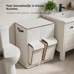 Lìon® Wasmand - 180L - Wasmand 4 Vakken - Wasmand met Deksel - Beige - 58cm x 40cm x 71cm — thumbnail 2