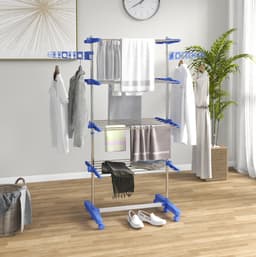 Droogtoren Met Wielen – Inklapbaar En Hoogte Instelbaar – 142 X 55 X 172 Cm – Roestvrij Staal – Blauw – Vrijstaand Drogen En Ophangen — thumbnail 1