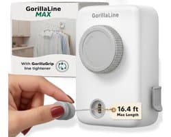 SnelShoppen - GorillaLine Max Intrekbare Waslijn voor Binnen en Buiten | Heavy Duty Wandmontage Kledinglijn met GorillaGrip Technologie | Ruimtebespar