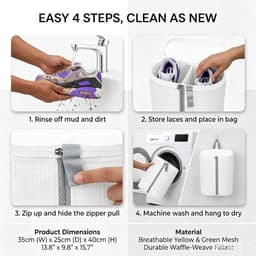 wasmachine, herbruikbare waszak met ritssluiting, 360° reiniging, anti-vervorming, waterdoorlatend, voor sneakers, gymschoenen, beschermt schoenen en wasmachine (wit) — thumbnail 4