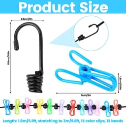 Dailygoods- Waslijn Verstelbaar van 1,8 tot 3 Meter - Draagbare Camping Waslijn - Inklapbare Reiswaslijn - 12 Klemmen - Lichtgewicht en Duurzaam Touw - Kledinglijn — thumbnail 5