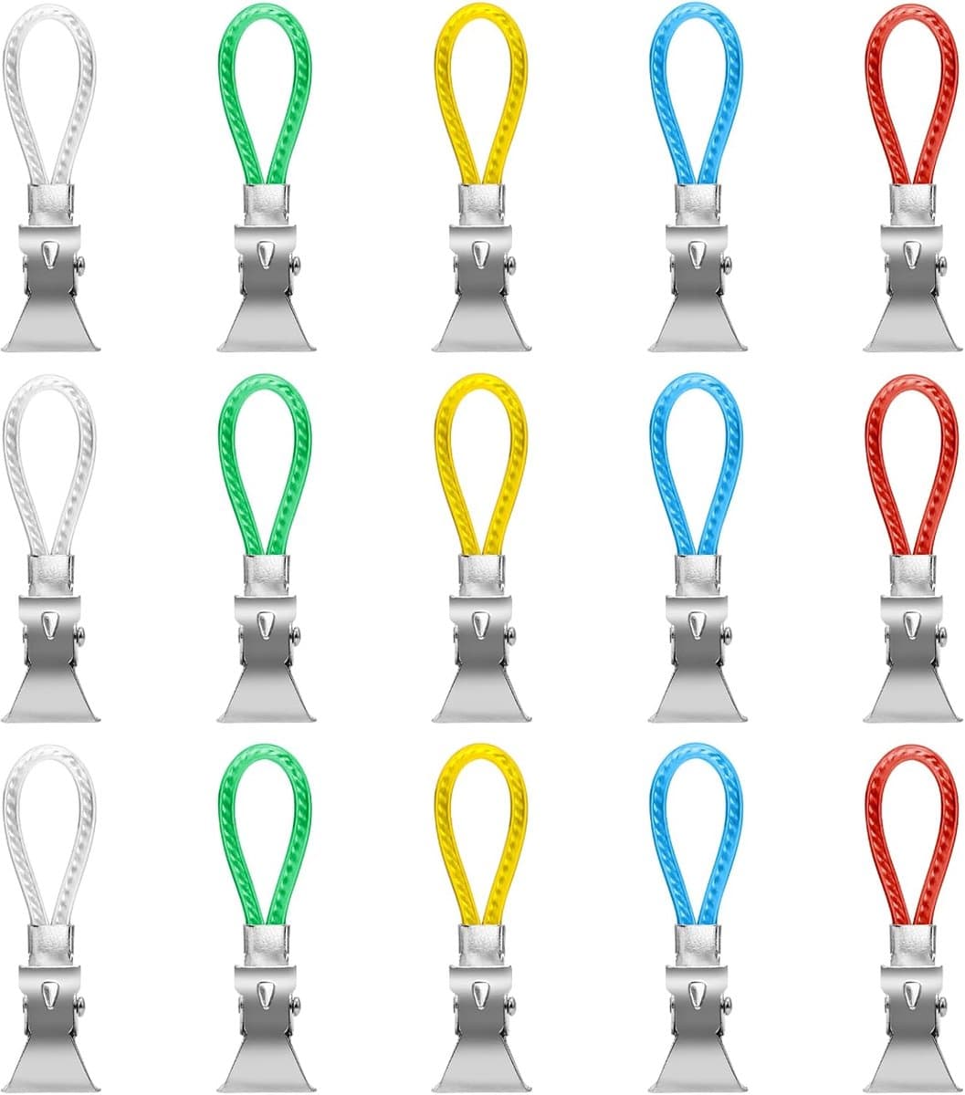 SnelShoppen - 15 Stuks Towel Clips Hangers voor Handdoeken - Duurzaam RVS en Kunststof - Kleur: 5 Verschillende Kleuren - Ideaal voor Badkamer, Keuken — afbeelding 1