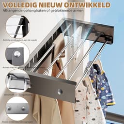 Droogrek Wandmontage - Uittrekbare Waslijn - Was Drogen - Ruimtebesparend Ontwerp - 60 cm - Zwart — thumbnail 3