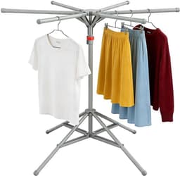 Wasrek - Opvouwbaar Droogrek - 6 Palen - Incl. 20 winddichte haken + 2 winddichte sokkenclips - 120-170cm - Koolstofstaal Roestvrij - Ruimtebesparend & Compact - Voor Binnen, Balkon & Buiten — thumbnail 2