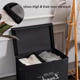 Wasmand met Deksel, 2 Compartimenten, 2 Verwijderbare Zakjes, Vouwbare Wasmand met Handvatten, 118 L Volume, Grote Capaciteit, Zwarte Kleur, Ideaal voor Vuile Was en Organisatie — thumbnail 2