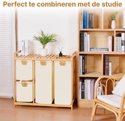 KAD® Wasmand 3 Vakken - Wassorteerder met Deksel - Uitneembare Waszakken - Beige - 42cm x 81cm x 77cm — thumbnail 4