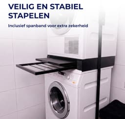 ProductXpert Stacko™ - Stapelkit - Tussenstuk - Uitschuifbare Plank met Handdoekhouder - Wasmachine en Droger - Zwart - Antislip — thumbnail 2