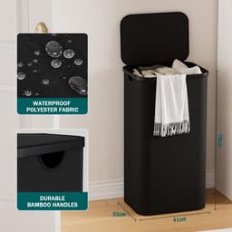 Dailygoods- Wasmand met Deksel 100 Liter - Wasmand 3 Vakken - Wassorteerder - Opvouwbaar - Lichtgewicht - Hoogwaardige Materialen - Wascontainer — thumbnail 2