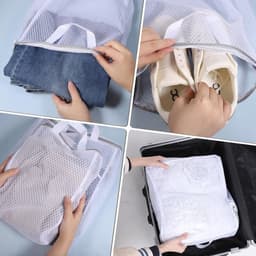 Waszakken - 4 stuks Gaas Waszakken - Draagbare waszakken - Vormvaste waszakken - 4 maten - Met rits en handvatten - Geschikt voor het wassen van sokken, bh's, ondergoed en kleding - S/M/L/XL - Grijs — thumbnail 3