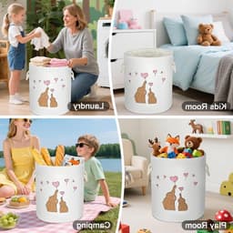 Vouwbare Ronde Wasmand voor Baby's en Kinderen, Ideaal voor Kleding, Speelgoed en Organisatie in Kinderkamers, Inclusief Handvat voor Gemakkelijk Transport — thumbnail 4