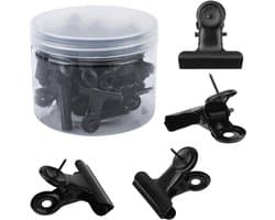 30 Stuks Duwpinklemmen - Stevige Drukknop Clips voor Poster en Foto's - Geschikt voor Kurkbord, Prikbord en Fotowand - Zwart