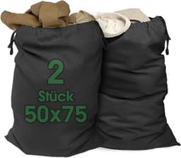 Extra Grote Waszakken 50x75 cm - 2 Stuks - Zwart - Katoen met Trekkoord — thumbnail 1