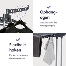 Waskrek Opvouwbaar - Droogrek Staand - Kleding Drogen - Met Wielen - 44 m droogruimte - Zwart — thumbnail 5