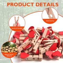 120 Pieces Wooden Clothes Pegs 3.5 x 0.8 cm with 50 m Cord, Wooden Clips, Small Clips for Hanging Photos, Postcards and All Kinds of Party Decorations — thumbnail 5