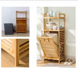 Wasmand Meubel - Kast met plank - Was sorteren - Verhoogde poten - 95x30x40 cm - Houtkleurig — thumbnail 4