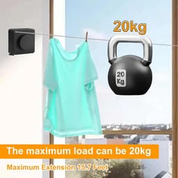 Uittrekbare Waslijn - 4,8 m - Voor Binnen en Balkon - Zwart - Roestvrij Staal — thumbnail 2