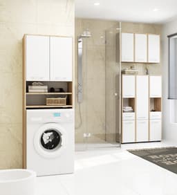 Badkamerkast voor Wasmachine FIN / Hoge Wasmachinekast met 2 Deuren / AKORD Furniture Factory / Sonoma Eik - Wit / 64 x 180 x 30 cm — thumbnail 5