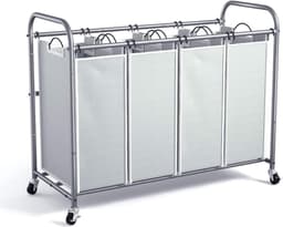 Aurixi® Wassorteerder 4 vakken - Wasmand 4 vakken - Wasmand Op Wieltjes – Grijs - 100cm x 43cm x 80cm — thumbnail 1