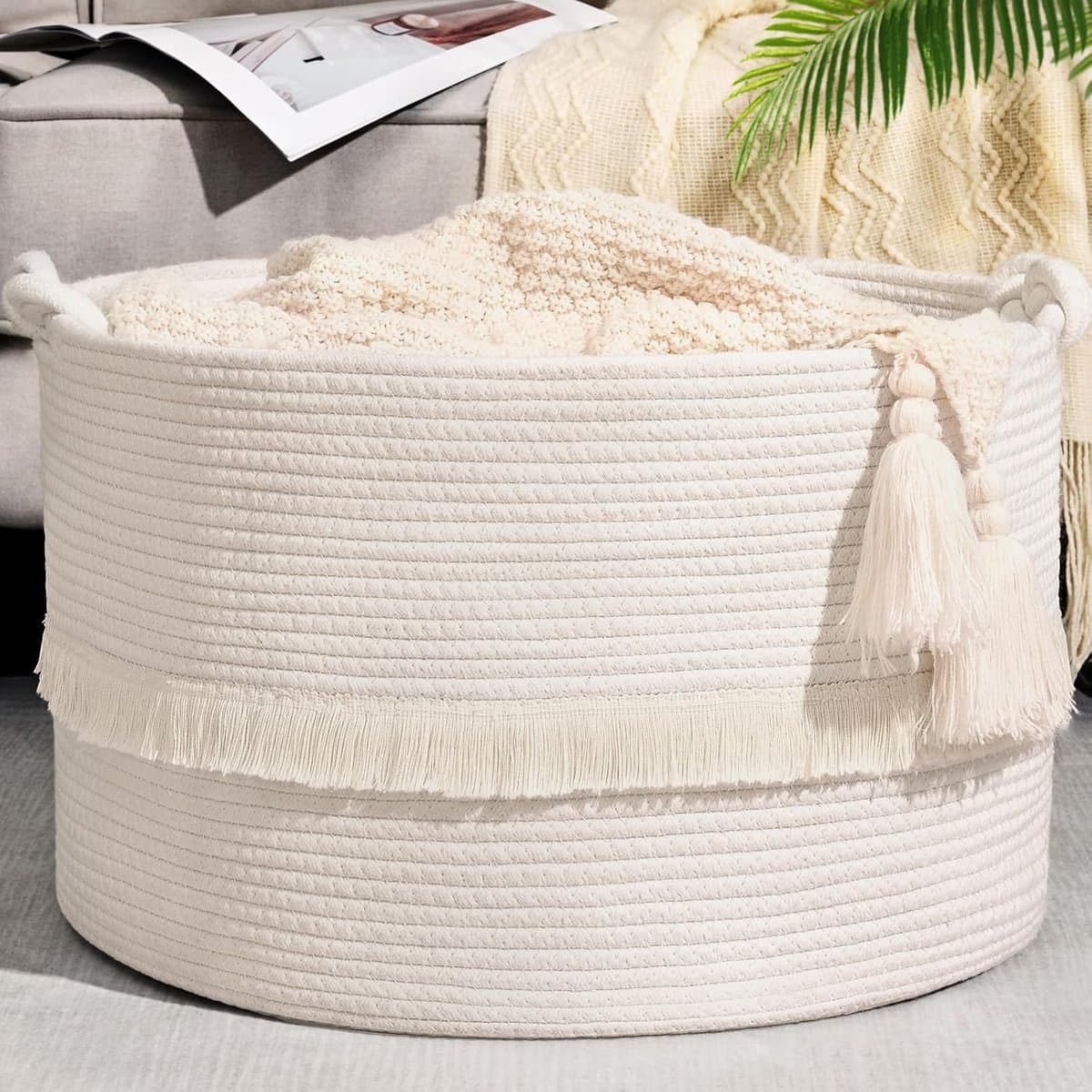 Geweven Opbergmand - Wasmand - Opbergmand - Wasmanden - Multifunctionele Katoenen Touw Mand voor Dekens, Speelgoed of Was - 50 x 50 x 33 cm — afbeelding 1