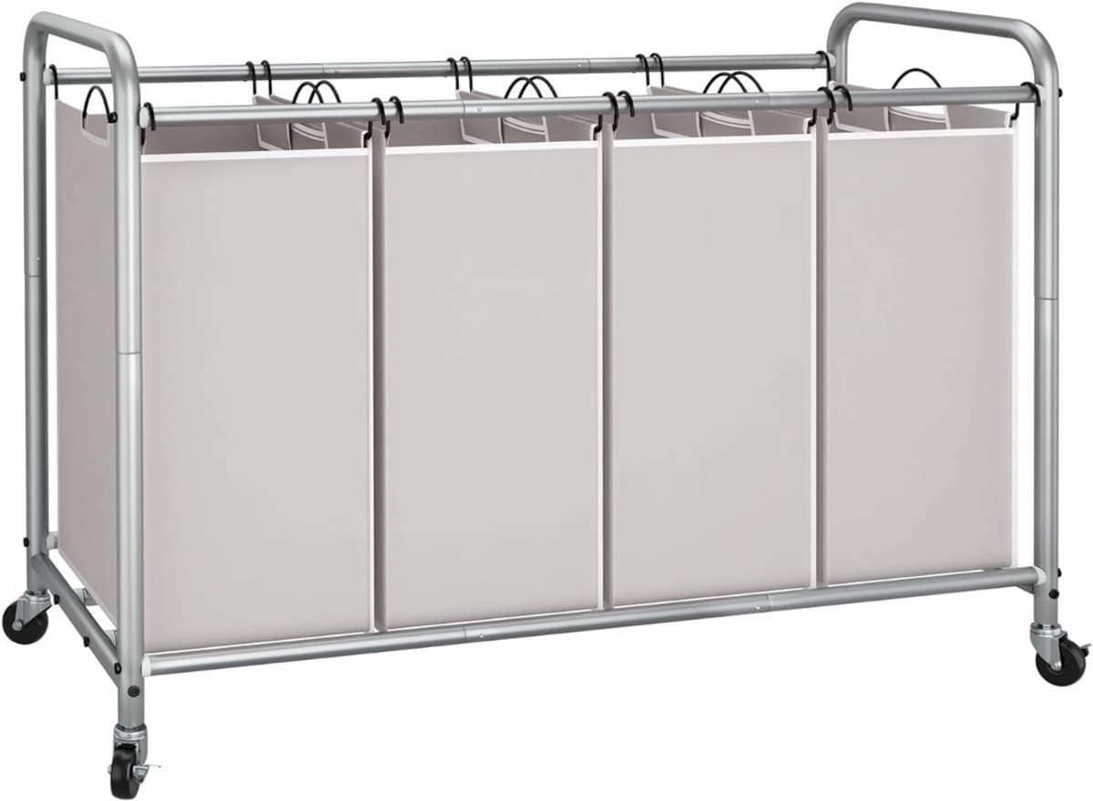 MIRA® Wasmand 4 Vakken - Wassorteerder - Waszak - Metaal Frame - Grijs - ‎100cm x 43cm x 80cm — afbeelding 1
