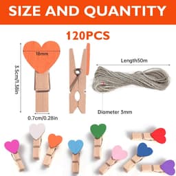 120 Houten Knijpers met 50 Meter Ophangtouw – Kleine Waslijnklemmen voor Foto's en Decoratie — thumbnail 3