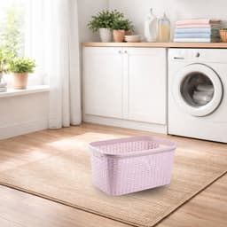 Plasticforte Wasmand - 35 liter - rotan - roze - kunststof - 53 x 36 x 26 cm — thumbnail 2