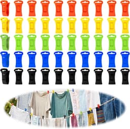 50 stuks - Was- en sokkenclips - Antislip kledingclips - Waslijnclips - Haken - Gekleurde clips - 5 kleuren - Zwart, rood, geel, blauw, groen - 2,8 cm - Gemakkelijk te organiseren - Tijdsbesparend — thumbnail 1