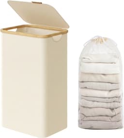 SONGMICS - Wasmand - Wasmand met Deksel - Verwijderbare Waszak - Opvouwbaar met Bamboe Handvatten — thumbnail 1
