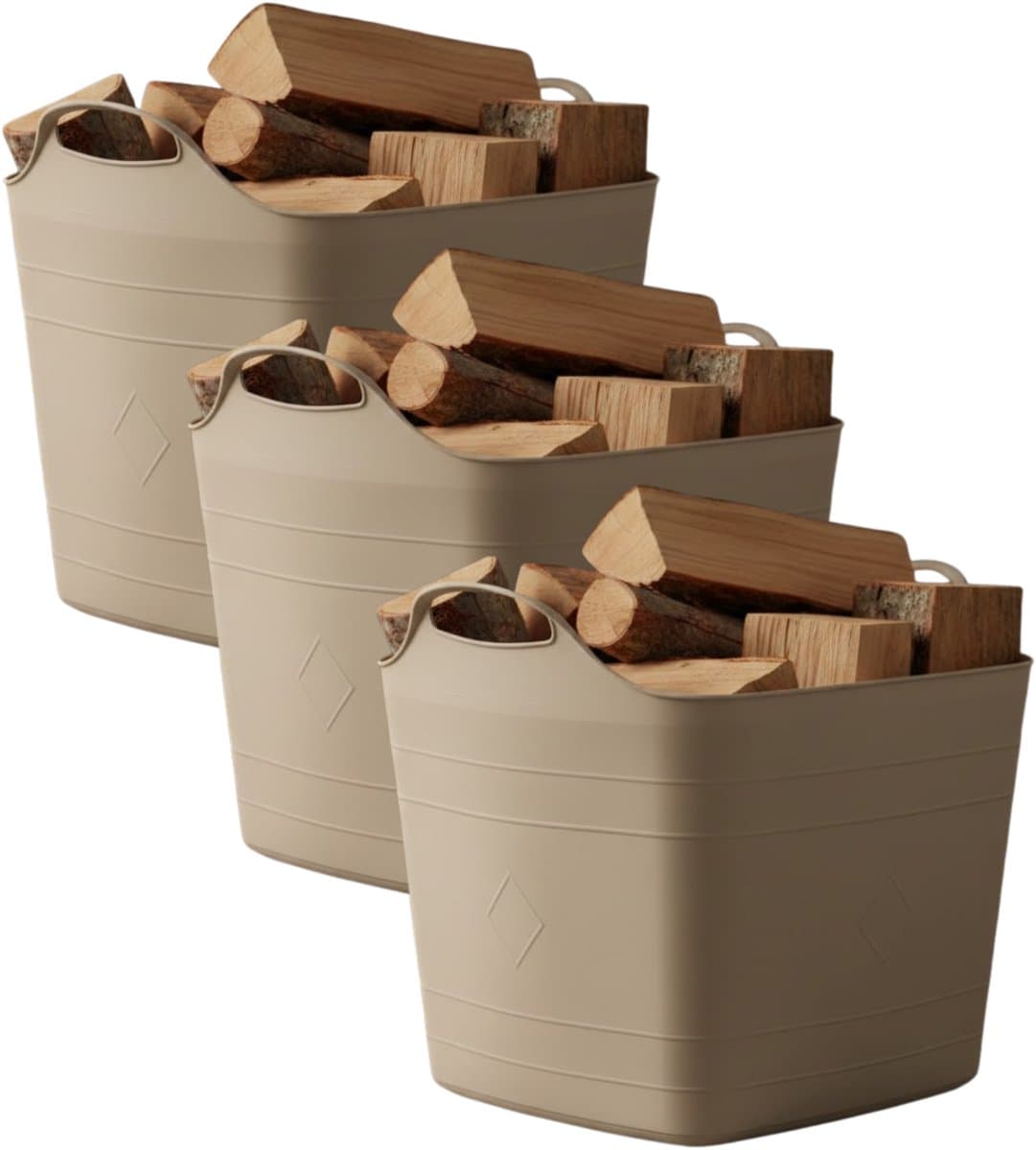 Excellent houseware flexibele kuip / emmer - 3x - beige - 25 l - kunststof - 40 x 35 cm - met handvatten — afbeelding 1