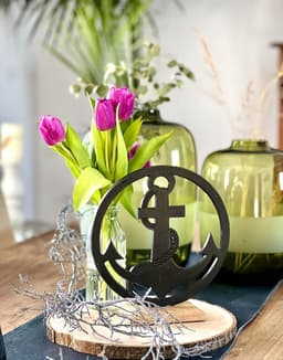 Decoratieve Anker op Houten Sokkel Zwart - 25x25cm - Maritiem Woonaccessoire — thumbnail 4