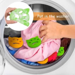 Oneay Huisdierhaarverwijderaar voor de was, 4 stuks, wasmiddel, pluizenverwijderaar voor de wasmachine, herbruikbaar - Huisdierhaarverwijderaar voor de was, beddengoed en kleding (Groen/Oranje) — thumbnail 2