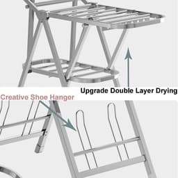 Droogrek Staand - Kledingrek Opvouwbaar - Kleding Drogen - Verstelbaar Met Planken - 44x6x22 cm - Naturel — thumbnail 4