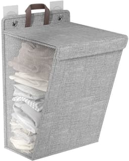 Opvouwbare Wasmand - Wasmanden - Wassorteerder - Stof - Opbergmand - Waszak voor wasgoed - Wassorteerder - Organizer Kleding - Laundry Basket - 45 x 35 x 10 cm - Grijs — thumbnail 1