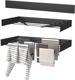 Wasophoogte® Wanddroogrek - Wandmontage Droogrek - Inklapbaar Droogrek - Muurdroogrek - Wasrek hangend - 120cm - 8,4m Drooglengte - Zwart — thumbnail 1