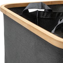 Wasmand 140 liter met deksel en bamboe frame | 2 vakken en uitneembare waszakken | Opvouwbare en stijlvolle oplossing voor wasgoed — thumbnail 2