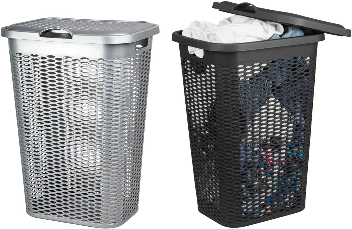 Wasmand Ventilation - met deksel - 2x stuks - zwart en zilver - 50 liter - 61 x 43 cm — afbeelding 1