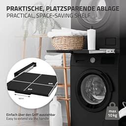 Universeel Tussenframe voor Wasmachine en Droger met Uitschuifbare Plaat - 60x60 cm - Zwart Verbindingsframe en Opbergruimte — thumbnail 3