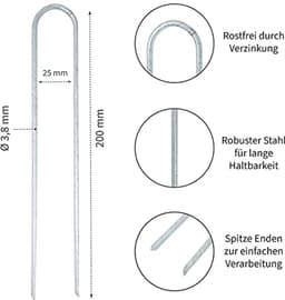 Grondankers 200 x 25 mm - Verzinkte U-haringen voor Bevestiging van Onkruidvlies, Folie, en Slangen — thumbnail 2