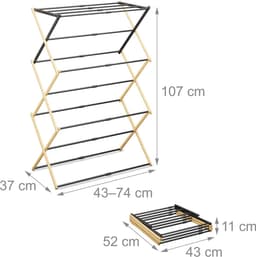 Wasrek uitschuifbaar - 43-74 cm breed - inklapbaar - staand - bamboe - zwart — thumbnail 4
