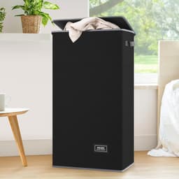 Wasmand met deksel, zwart, 100 liter, waszak, smalle wasverzamelaar, voor badkamer, slaapkamer, waskamer, kinderkamer, appartementen, wasmands, opvouwbare wasmand — thumbnail 1