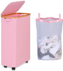 Wasmand met deksel - ruime en praktische opbergoplossing - 75 liter - roze — thumbnail 1