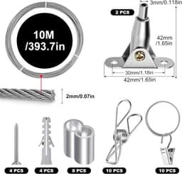 Roestvrij Stalen Staalkabel Set - 10 Meter - Inclusief Klemmen — thumbnail 5