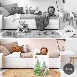 Opbergmand - Opvouwbaar met Handvatten - Wilde Dieren Print Herten en Uilen - Voor Kinderkleding en Speelgoed in Babykamer en Badkamer - 36 x 45 cm — thumbnail 2