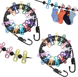 Verstelbare Draagbare Waslijn 2-Pack met 12 Kleurrijke Clips - Elastisch en Intrekbaar — thumbnail 1