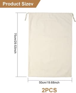 Ibenzoa® Set van 2 Grote Waszakken voor Reizen en Opbergen, 100% Katoen, Machinewasbaar en Herbruikbaar, 50 x 75 cm — thumbnail 2