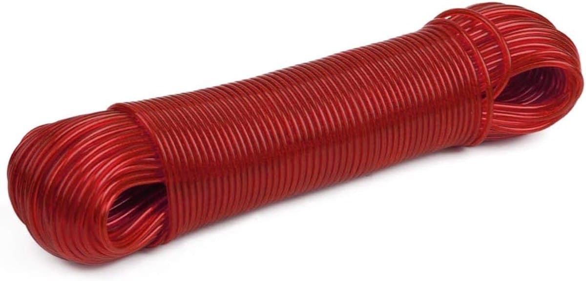 Waslijn 50 meter PVC met stabiele staaldraad inleg - hoogwaardige reiswaslijn in rood - ideaal voor huishouden, tuin en camping — afbeelding 1